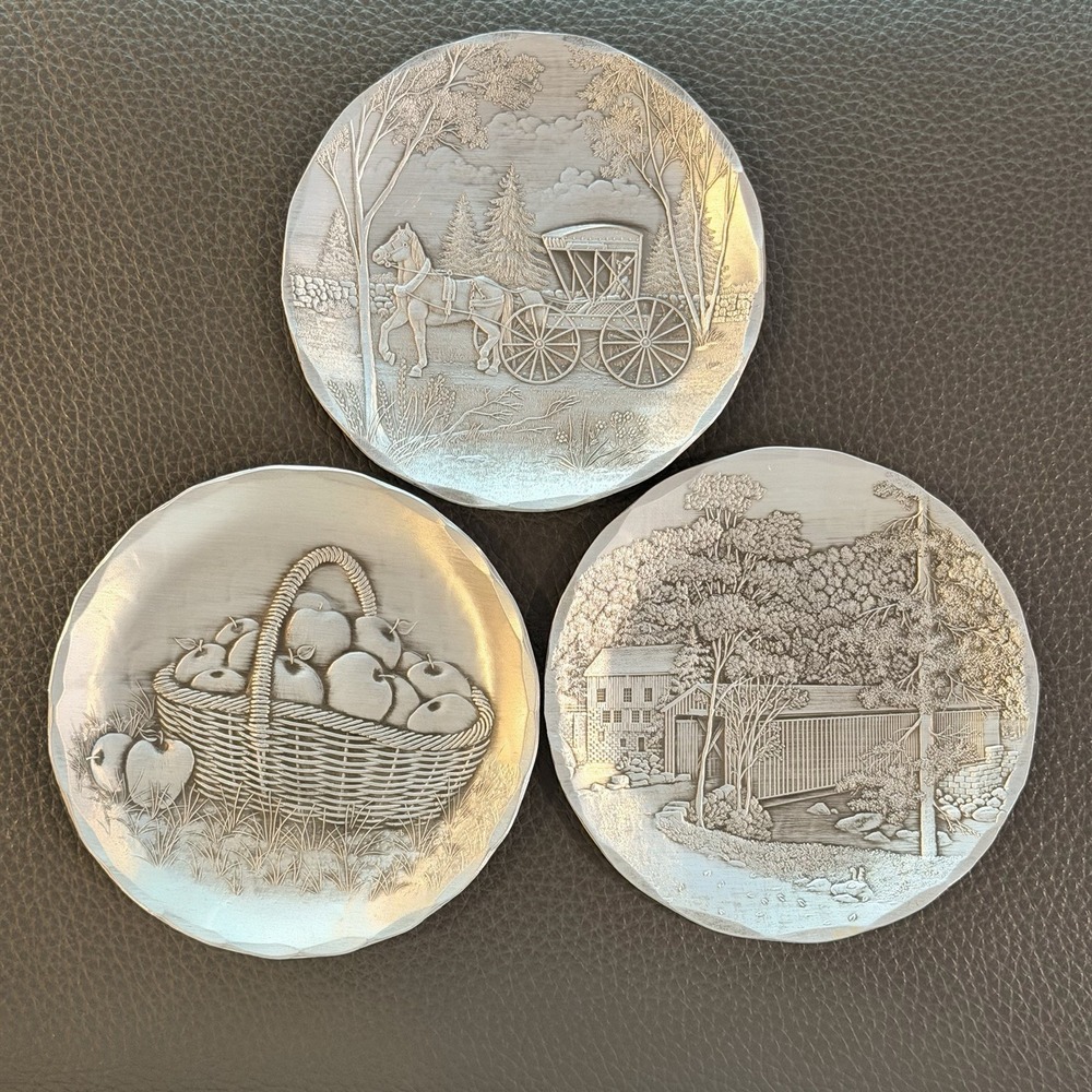 3 VTG Wendell August Forge Aluminum Coasters | Country Doctor House Apples Horse